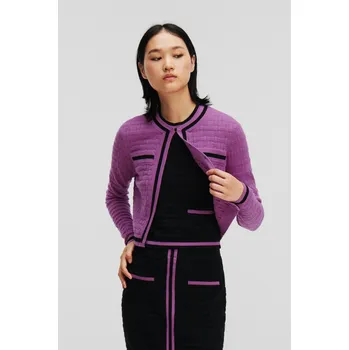 Dámský svetr KARDIGÁN KARL LAGERFELD TEXTURED CLASSIC KNIT CARDIGAN IRIS ORCHID/BLACK