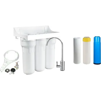 Ochranný vodní filtr Trojitý filtr 10" 1mik.+dusičnany+aktivní uhlí Sada na připojení pod kuchyňskou linku: Bez sady