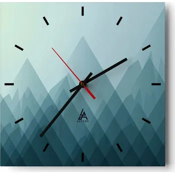 Hodiny Velké nástěnné hodiny na zeď 40x40 Hory Skleněné hodiny Čtvercové Tiché