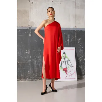 Dámské šaty ŠATY KARL LAGERFELD ONE SHOULDER CEREMONY DRESS FIERY RED