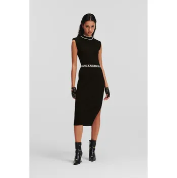 Dámské šaty ŠATY KARL LAGERFELD SLVS HIGH NECK KNIT DRESS BLACK/WHITE