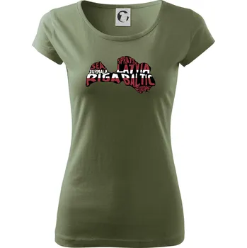 Dámské tričko Mapy - názvy měst - Lotyšsko - Dámské triko Pure - S ( Khaki )