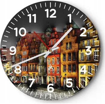 Hodiny Kuchyňské nástěnné hodiny 30x30 Město Moderní skleněné hodiny do obýváku Tiché