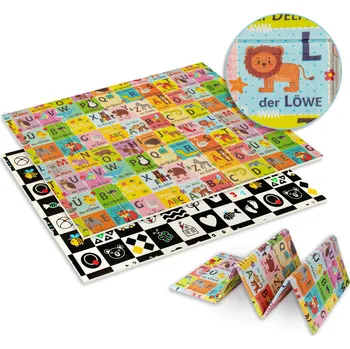 Hrací deka VZDĚLÁVACÍ PĚNOVÁ PODLOŽKA KE SKLÁDÁNÍ 180X120CM ŠACHOVNICE NĚMECKÁ ABECEDA