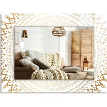 Zrcadlo Obdélníkové nástěnné dekorativní zrcadlo s mandalou, 80x60 cm, vertikální/horizontální montáž