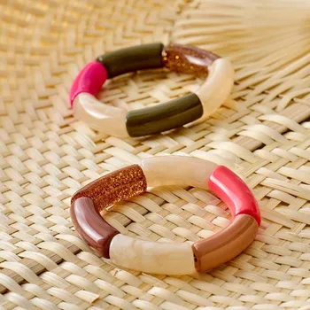 Náramek Sada 2 pružných korálkových náramků oranžová/fialová