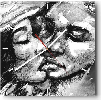 Hodiny Velké nástěnné hodiny 40x40 cm Polibky Skleněné hodiny Čtvercové Tiché