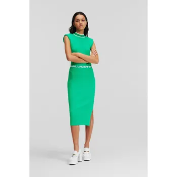 Dámské šaty ŠATY KARL LAGERFELD SLVS HIGH NECK KNIT DRESS BRIGHT GREEN