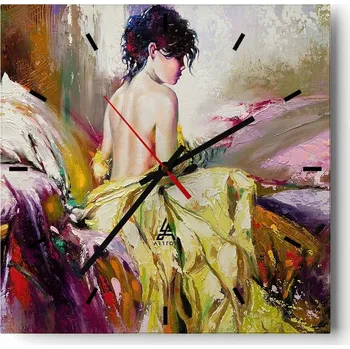 Hodiny Nástěnné hodiny do kuchyně 30x30 Žena Stylové hodiny na skle Loft Tiché