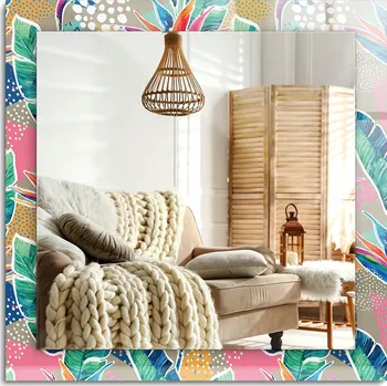 Zrcadlo Prémiové Zrcadlo s dekorativním skleněným rámem s potiskem květin a listů 60x60 cm