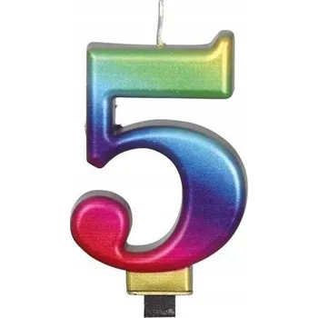 Dortová svíčka Narozeninová svíčka ČÍSLICE 5 Duhová 8 cm - Narozeniny