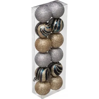 Vánoční dekorace Atmosphera Stříbrné vícebarevné vánoční ozdoby s různými povrchovými úpravami, průměr 4 cm, 12 ks