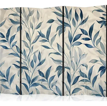 Paraván Paraván - Listy v modrých barvách - Delikátní botanický motiv Velikost: 225x172 cm, Provedení: Jednostranný