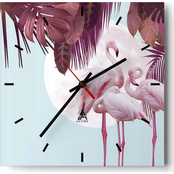 Hodiny Nástěnné hodiny do kuchyně 30x30 Plameňáci Stylové hodiny na skle Loft Tiché