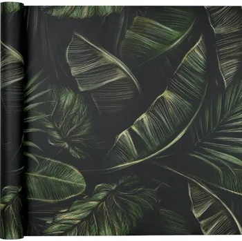 Tapeta TAPETA NA ZEĎ ČERNÁ VELKÉ LISTY DŽUNGLE ROSTLINNÝ VZOR MATNÁ PAPÍROVÁ