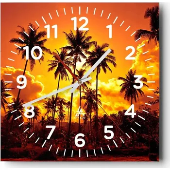 Hodiny Kuchyňské nástěnné hodiny 30x30 Palmy Skleněné hodiny do obýváku Moderní Tiché