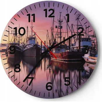Hodiny Nástěnné hodiny do obýváku 40x40 Rybářský přístav Hodiny na skle Loft Tiché