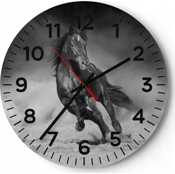 Hodiny Velké nástěnné hodiny 40x40 Kůň Skleněné hodiny Kulatý Tiché