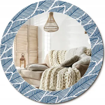 Zrcadlo Dekorativní kulaté zrcadlo na zeď s potiskem na skle Loft Listy průměr 60 cm