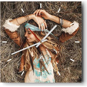 Hodiny Velké nástěnné hodiny 40x40 Boho Skleněné hodiny Čtvercové Tiché