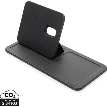 Bezdrátová stolní nabíječka Swiss Peak 3v1 z RCS recykl. PU, Firemní dárkové předměty s vlastním potiskem