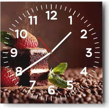 Hodiny Kuchyňské nástěnné hodiny 30x30 Dort Skleněné hodiny do obýváku Moderní Tiché