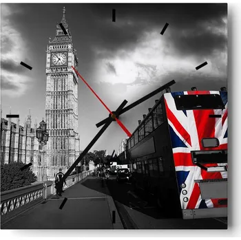 Hodiny Velké nástěnné hodiny na zeď 40x40 Město Skleněné hodiny Čtvercové Tiché