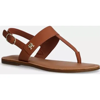 Dámské sandále Kožené sandály Tommy Hilfiger LEATHER THONG SANDAL dámské, hnědá barva, FW0FW08505 88X, EUR 36