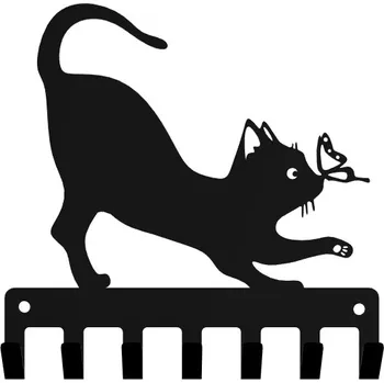 Věšák Věšák na klíče KOČKA S MOTÝLEM loft černý