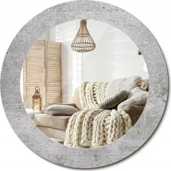 Zrcadlo Kulaté moderní zrcadlo na stěnu s potiskem na skle průměr 60 cm Šedý beton