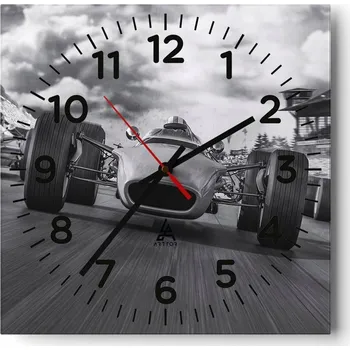 Hodiny Kuchyňské nástěnné hodiny 30x30 Formule 1 Skleněné hodiny do obýváku Moderní Tiché