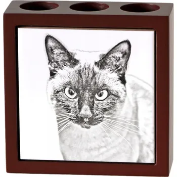 Siamská kočka - stojan na tužky s kočkou, organizér na stůl s potiskem, pe