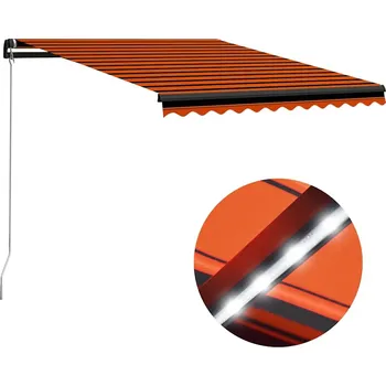 Stínicí technika vidaXL Ručně zatahovací markýza s LED světlem 350 x 250 cm [3069081] Barva: oranžová a hnědá