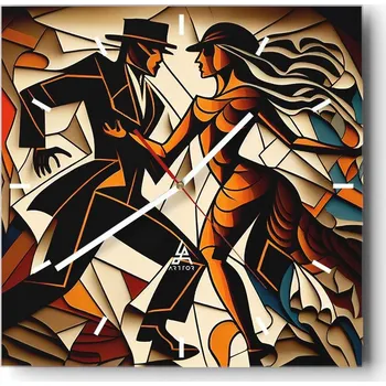 Hodiny Velké nástěnné hodiny 40x40 Kubismus Skleněné hodiny Čtvercové Tiché