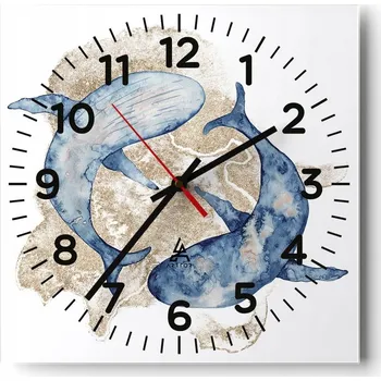 Hodiny Kuchyňské nástěnné hodiny 30x30 Delfíni Skleněné hodiny do obýváku Moderní Tiché