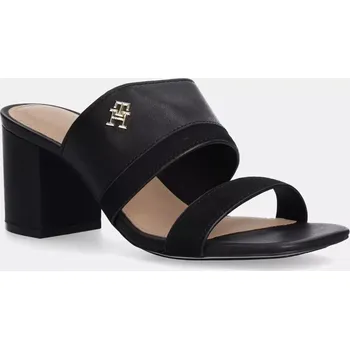Dámské pantofle Kožené pantofle Tommy Hilfiger LEATHER & SUEDE BLOCK HEEL MULE dámské, černá barva, na podpatku, FW0FW08530 99X, EUR 37