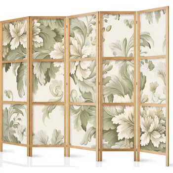 Paraván Japonský paraván - Retro Vintage květiny v jemných krémových a zelených barvách Velikost: 225x172 cm