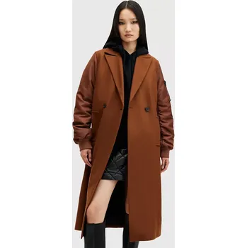 Dámský kabát Kabát s vlnou AllSaints PAULAH hnědá barva, přechodný, dvouřadový, W007OZ 88X, vel. 36