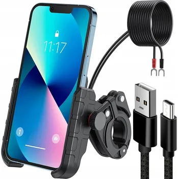 DRŽÁK MOTOCYKLU NA TELEFON NABÍJEČKA USB 12/24V + USB-C KABEL 20cm