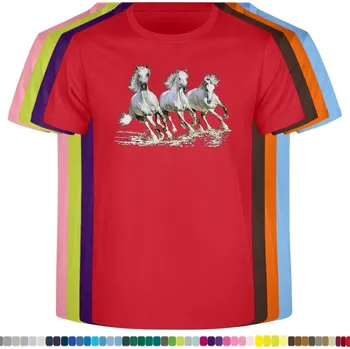 Dívčí oblečení detske-levne-bavlnene-tricko-potisk-tri-bili-kone Barva: Red - červená, velikost: 164