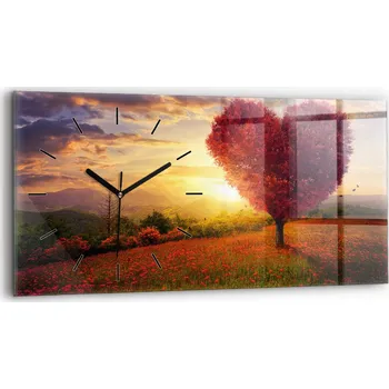 Hodiny Dekorativní nástěnné hodiny s krásnou grafikou, 60x30 cm, Strom lásky - srdce