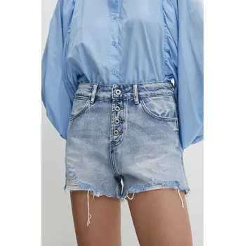 Dámské kraťasy Džínové šortky Answear.LAB dámské, hladké, high waist 5339.pjs modrá 55X, vel. S