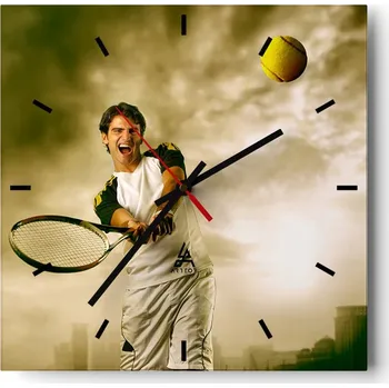 Hodiny Velké nástěnné hodiny na zeď 40x40 Sport Skleněné hodiny Čtvercové Tiché