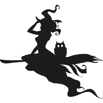 Samolepící dekorace VELKÁ HALLOWEENSKÁ NÁLEPKA Samolepky ČARODĚJNICE na Koště na zeď NH_011