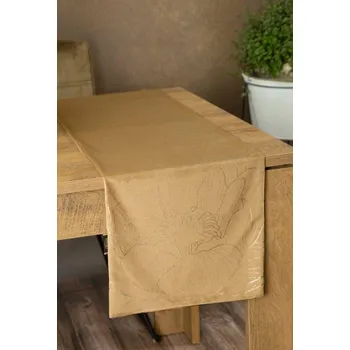 ubrus Medově žlutý sametový běhoun na stůl BLINK13 s květinovým vzorem 35x180 cm