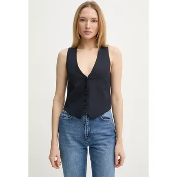 Dámská vesta Vlněná vesta ZADIG&VOLTAIRE tmavomodrá barva, jednořadá, WWBL01913 WWBL01913.404 59X, vel. 36