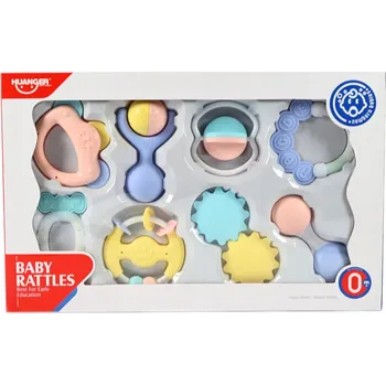 VELKÁ SADA CHRASTÍTEK PASTELOVÉ SENZORICKÉ HRAČKY PRO MIMINKA 8 KS