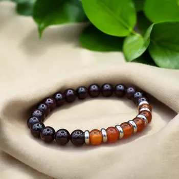 Náramek MkD Náramek z minerálů BERAN - karneol, granát, chirurgické ocel, unisex