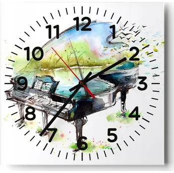 Hodiny Nástěnné hodiny do obýváku 40x40 Piano Bezhluké Hodiny na skle Tiché