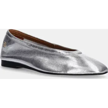 Dámské baleríny Kožené baleríny Tommy Hilfiger SOFT METAL LTHR BALLERINA NO BOW stříbrná barva, FW0FW08601 SLV, EUR 36